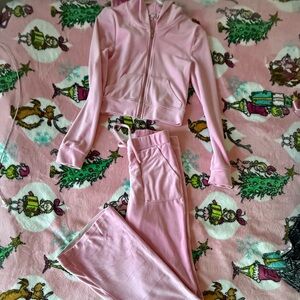 Pink Zip-Up Hoodie and Pants Set